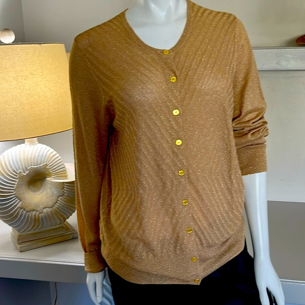 Dana Buchman gold knitted button down sweater/Jacket new with tags size L